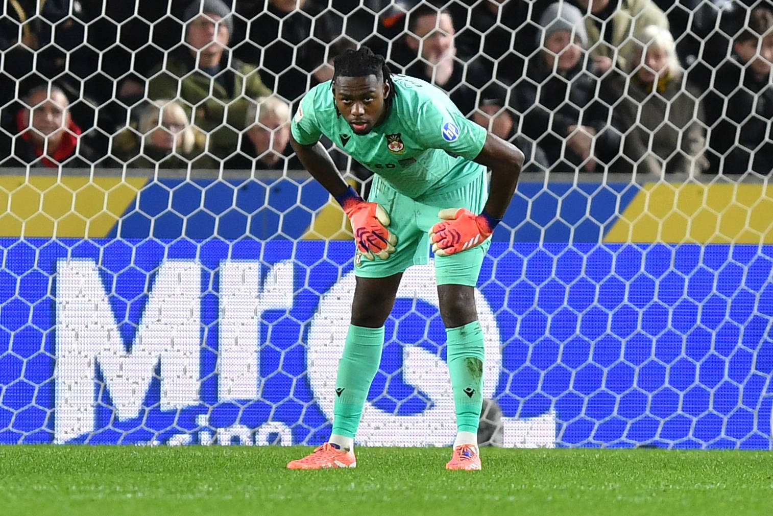 Wrexham AFC goalkeeper Arthur Okonkwo in the FA Cup