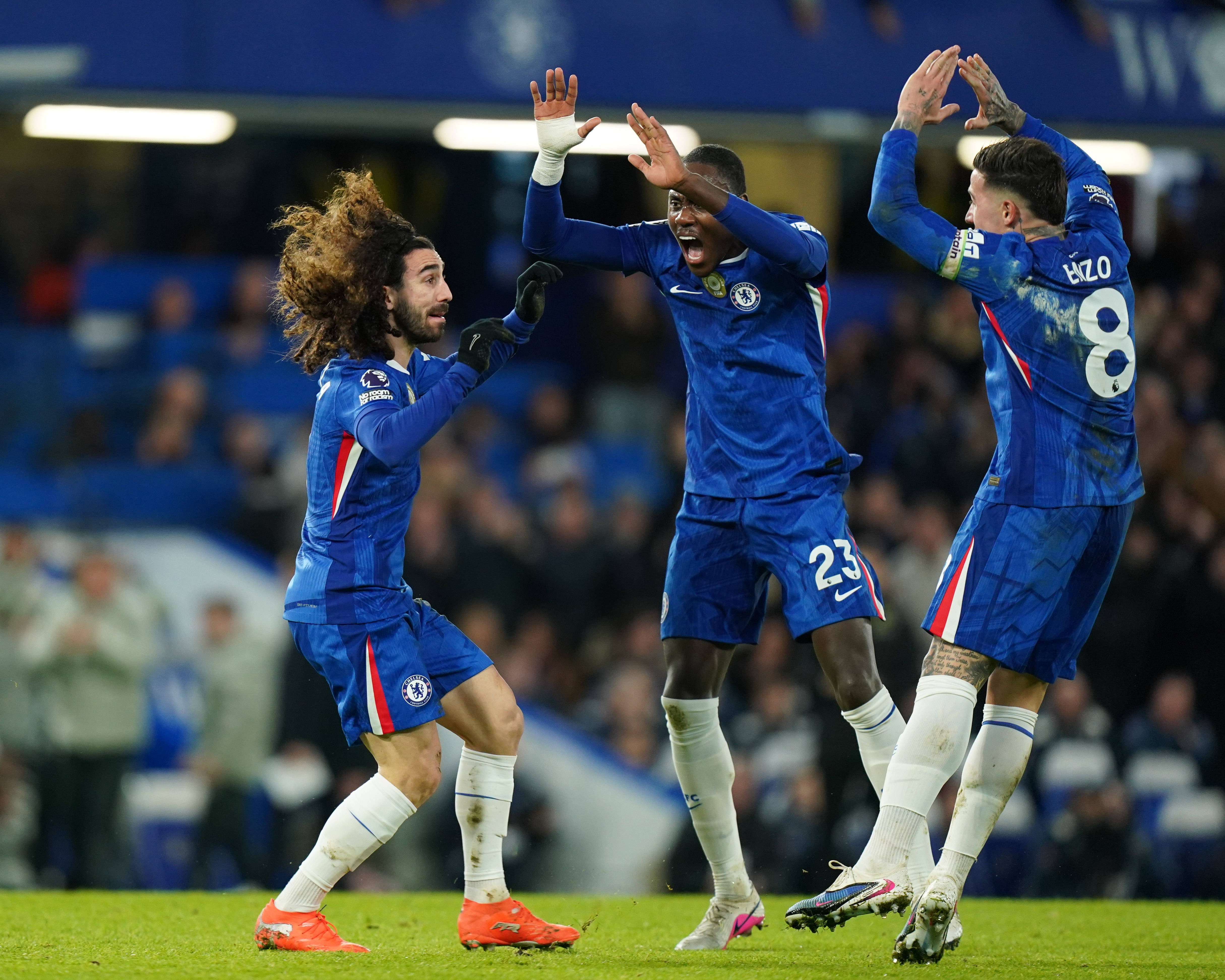 Marc Cucurella of Chelsea celebrating his goal to make it 2-2 during the Chelsea v West Ham United