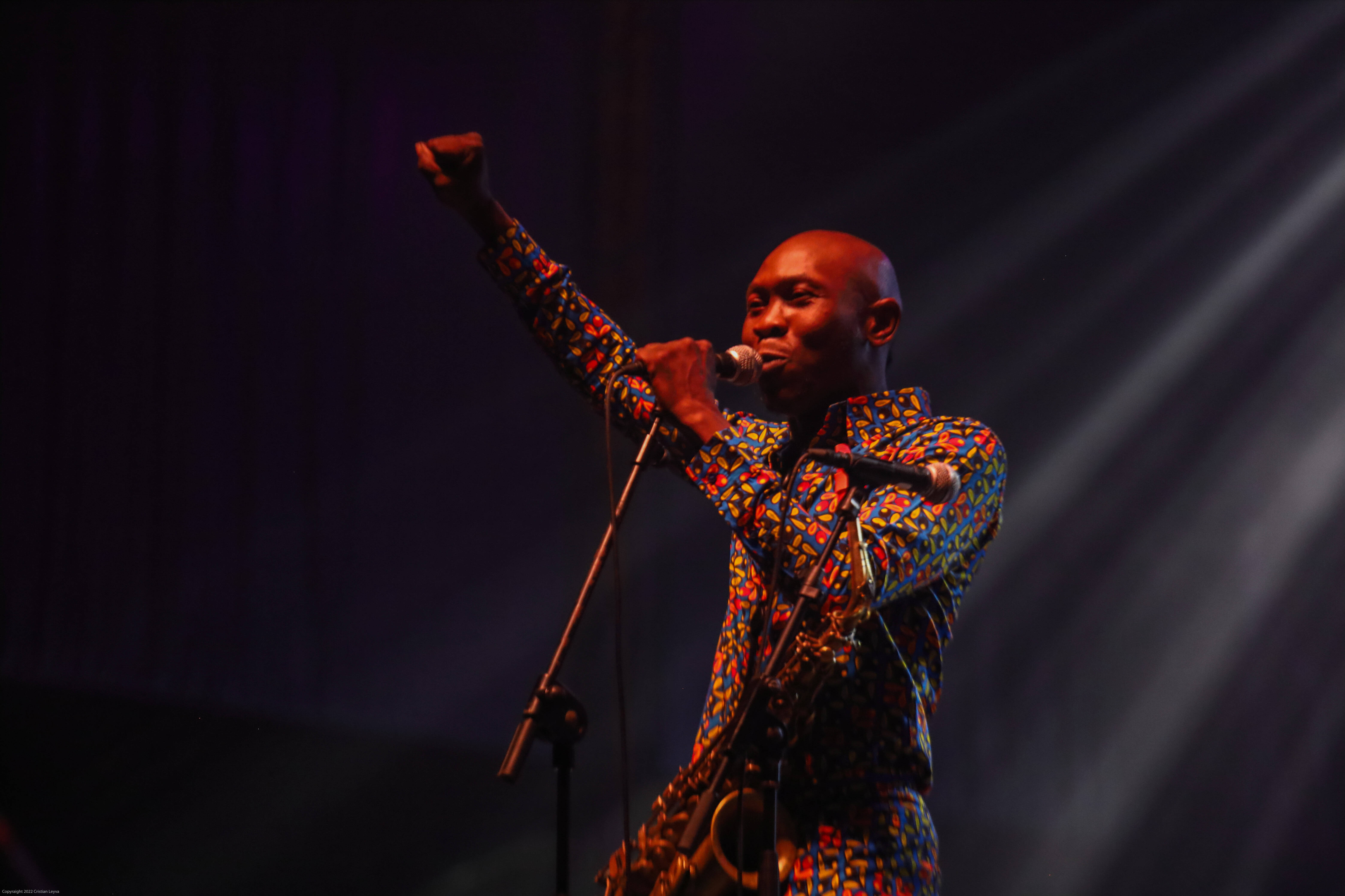 Seun Kuti in action in a concert in Lugo during the Saint Froilan's Festival