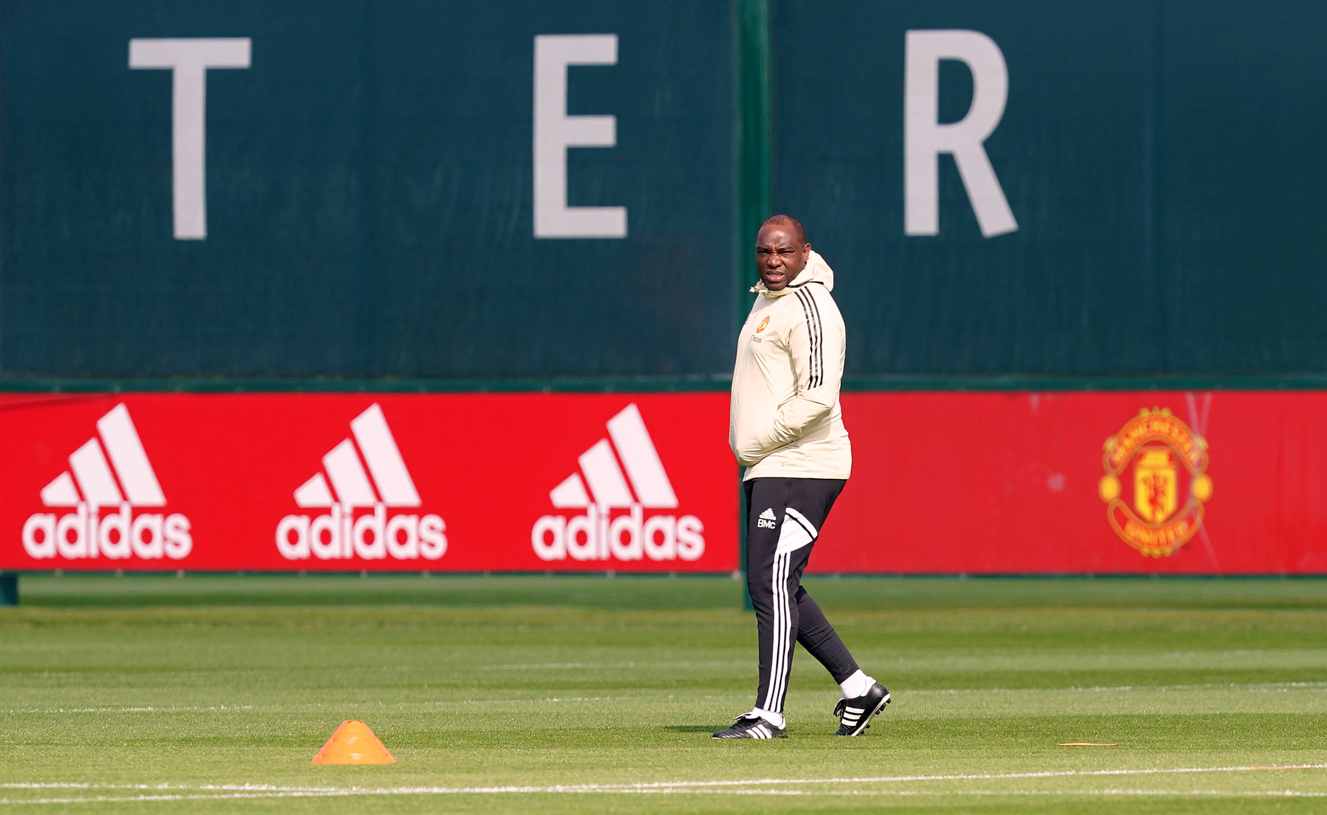 Manchester United first team coach Benni McCarthy during a training session at Trafford Training Centre
