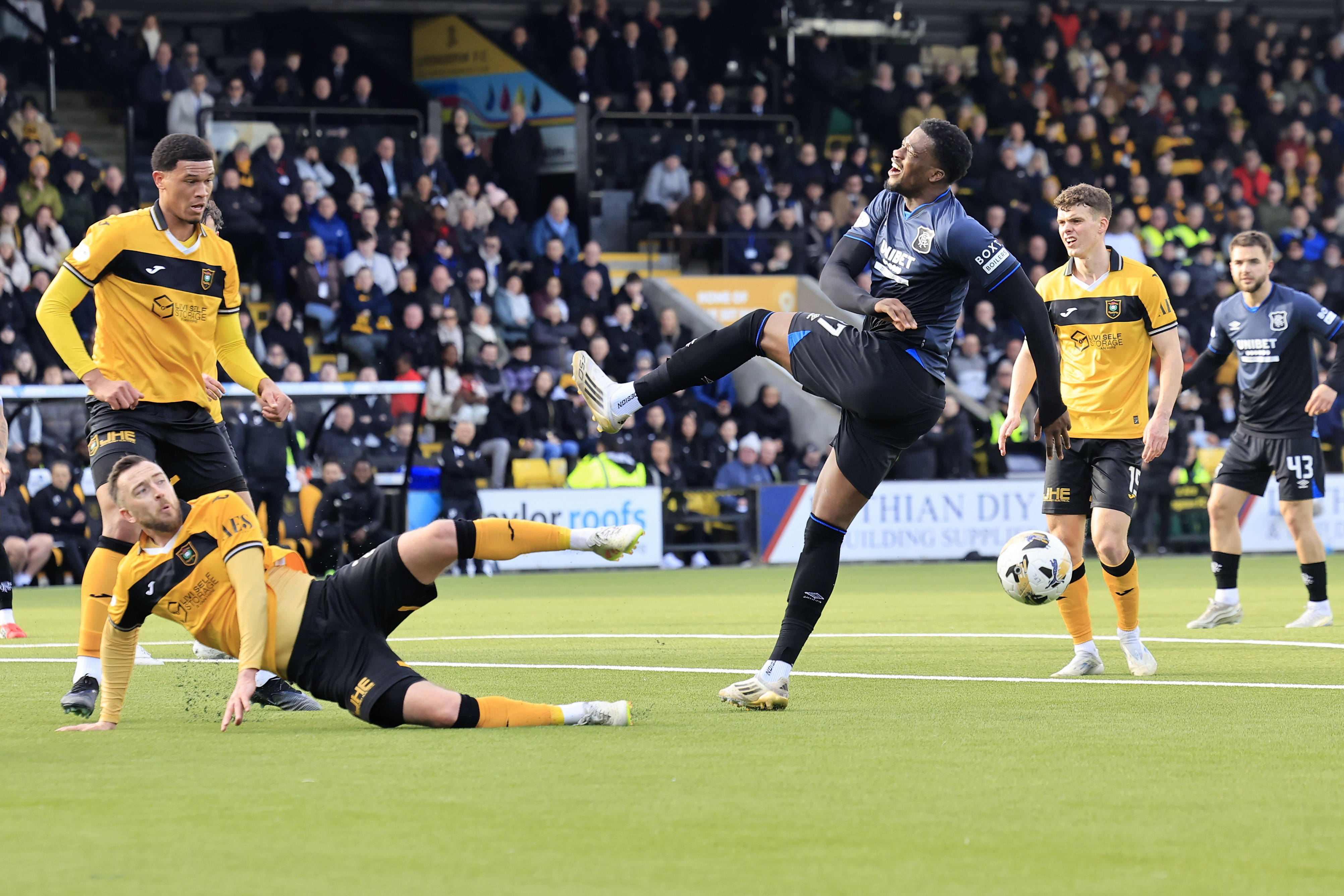 Emmanuel Fernandez of Rangers mishits a shot