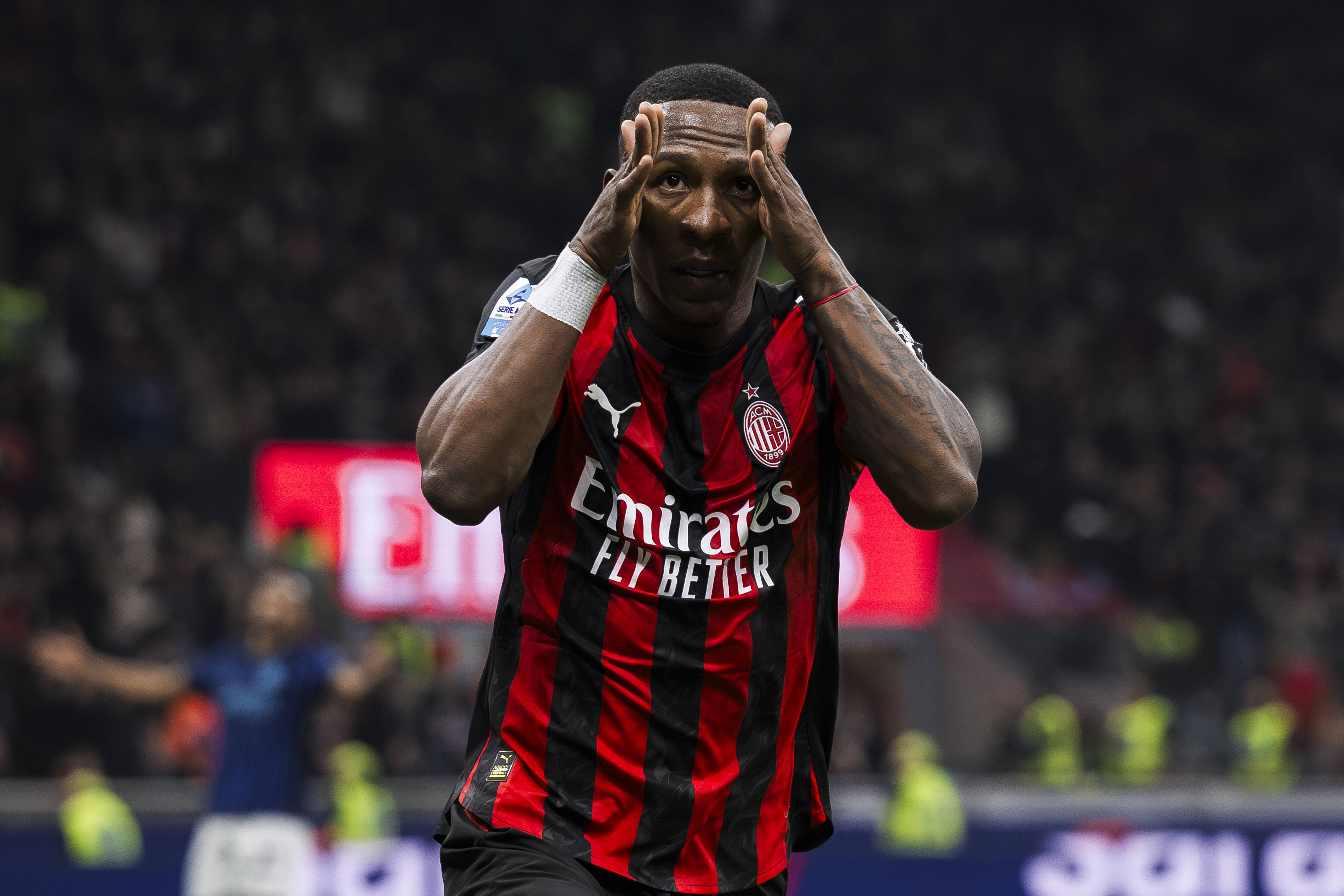 Pervis Estupinan of AC Milan celebrates after scoring a goal during the Serie A football match between AC Milan and FC Internazionale