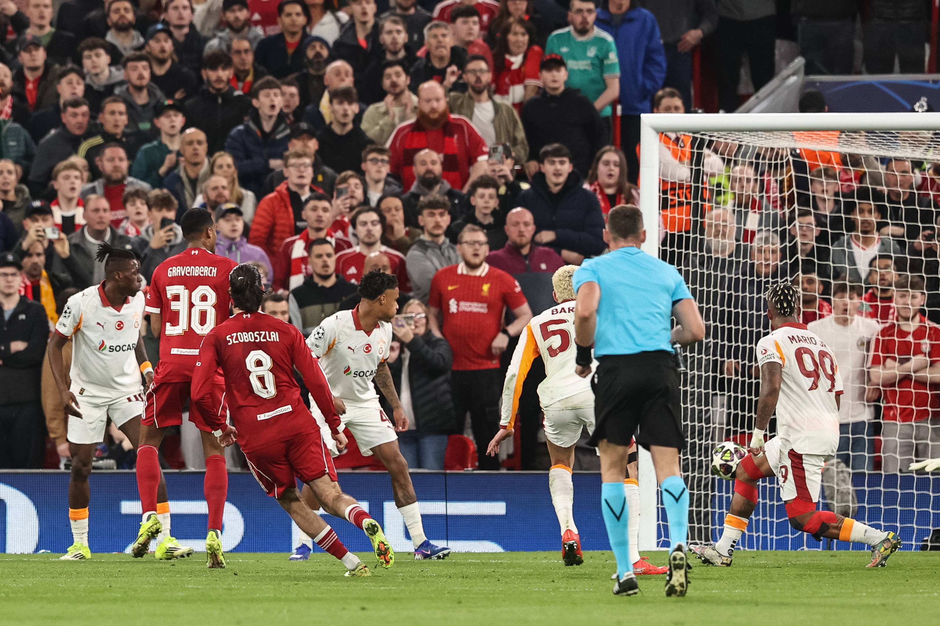 Dominik Szoboszlai of Liverpool scores against Galatasaray