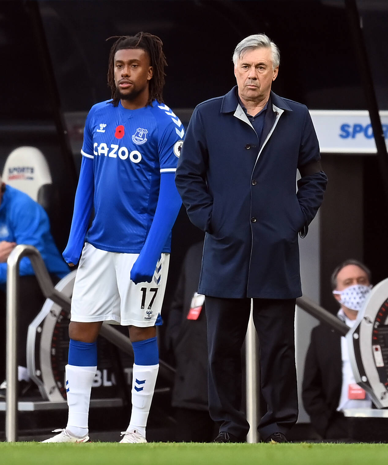 St James Park Everton manager Carlo Ancelotti with Alex Iwobi